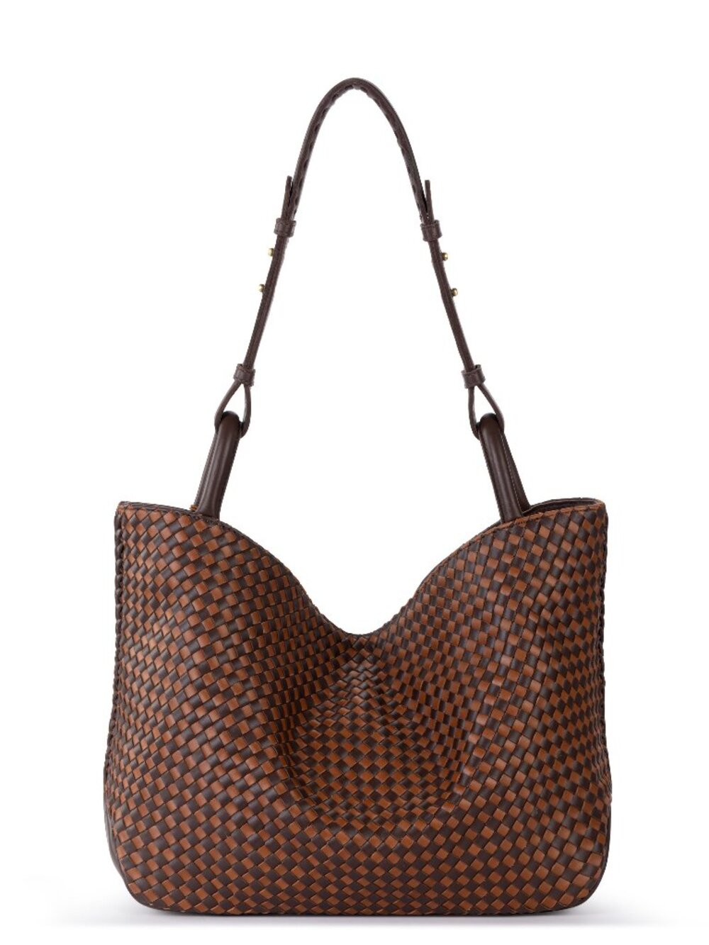 The Sak Los Feliz Medium Mahogany Cognac Woven Leather Tote Shoulder Bag NWT